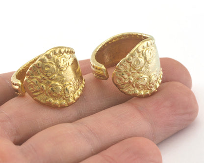 Spoon Ring Flower Patterned Adjustable Ring Raw Brass (18mm 8US inner size) OZ2710