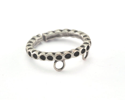 Ring Adjustable Ring Bezel - Loop Antique Silver Plated brass (16mm 5US inner size - Adjustable ) OZ2694
