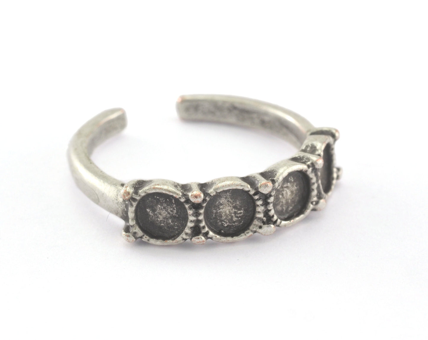 Ring Adjustable Ring Bezel - Antique Silver Plated brass (17.5mm 7US inner size - Adjustable ) 4mm Bezel OZ2690