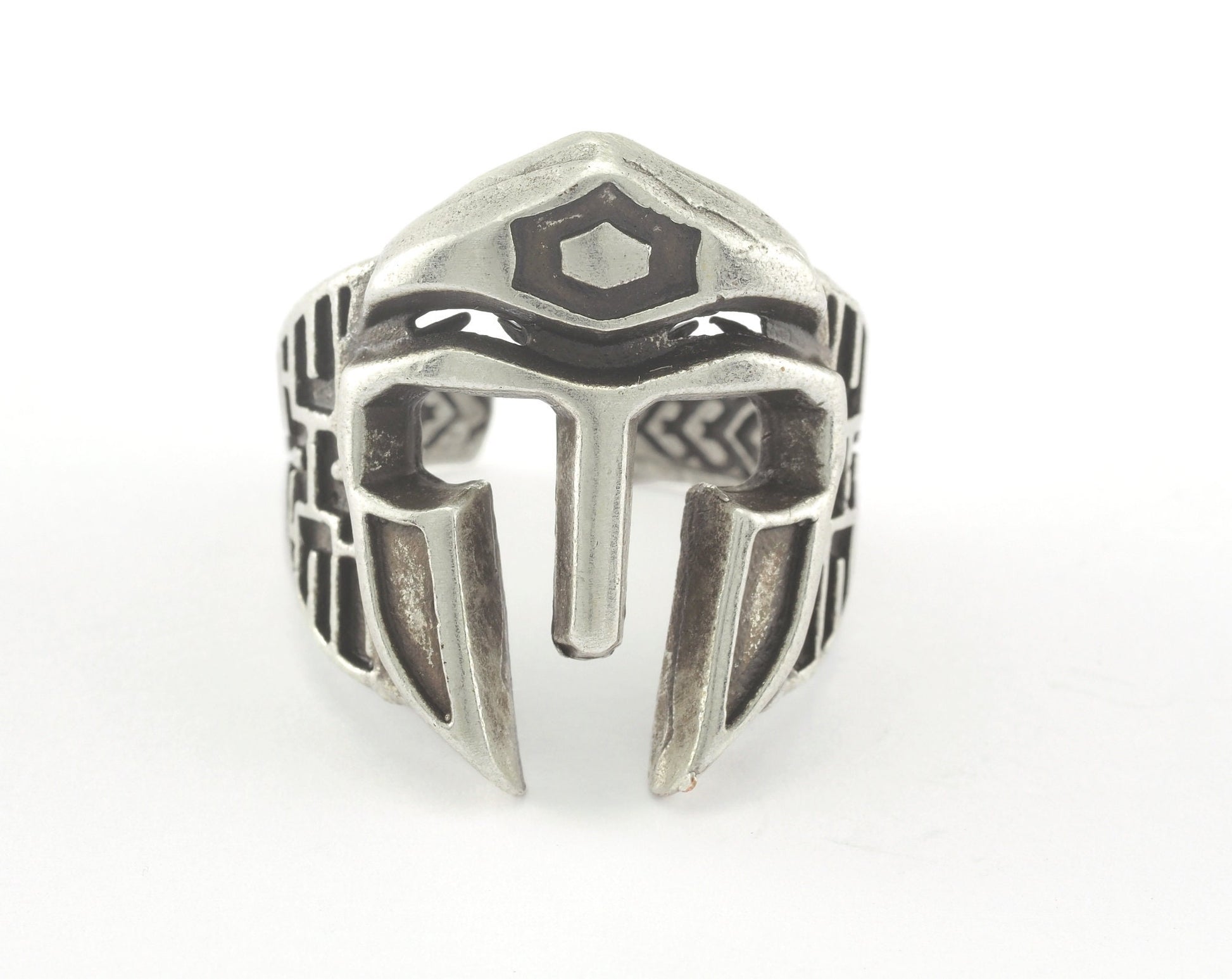 Helmet Ring Adjustable Antique Silver Plated Brass 1 Pc. (20mm 10US inner size) OZ2196