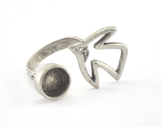 Ring Bird Adjustable Ring Bezel Antique Silver Plated brass (18mm 8US inner size - Adjustable ) OZ2682