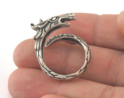 Dragon Ring Adjustable Antique Silver Plated brass (19mm 9US inner size) OZ2742 ring22