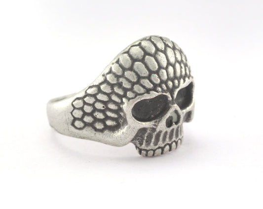 Skull Ring Adjustable Antique Silver Plated Brass (21mm 11US inner size) OZ2645 ring27