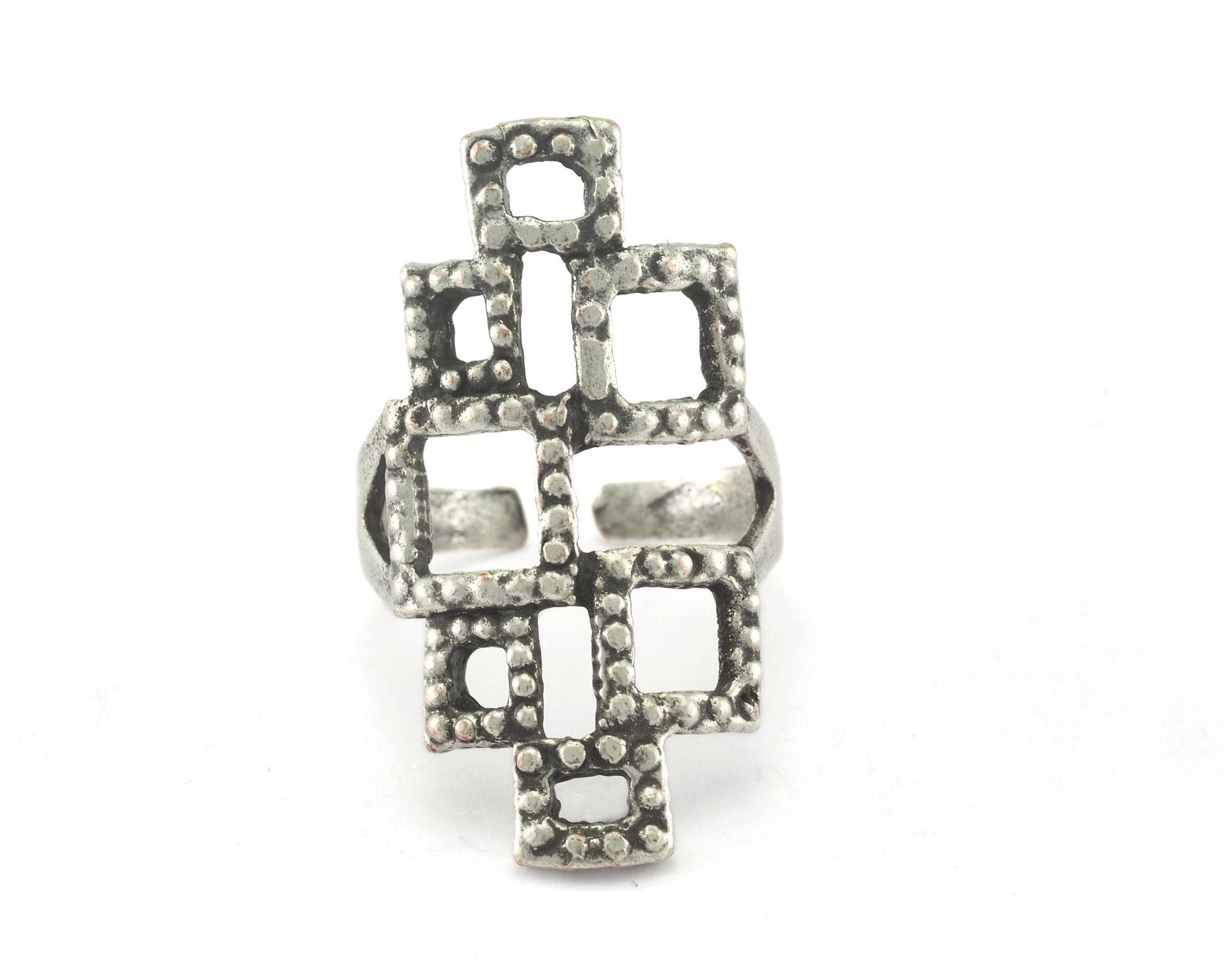 Ring Squares Adjustable Antique Silver Plated Brass 1 Pc. (18.5mm 8.5US inner size) 4833 34 mm