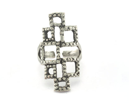 Ring Squares Adjustable Antique Silver Plated Brass 1 Pc. (18.5mm 8.5US inner size) 4833 34 mm
