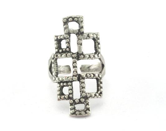 Ring Squares Adjustable Antique Silver Plated Brass 1 Pc. (18.5mm 8.5US inner size) 4833 34 mm