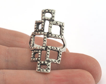 Ring Squares Adjustable Antique Silver Plated Brass 1 Pc. (18.5mm 8.5US inner size) 4833 34 mm