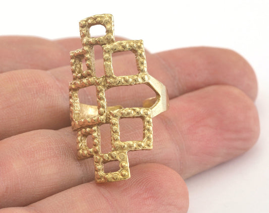 Ring Squares Adjustable Raw Brass (18.5mm 8.5US inner size) 4833 34mm