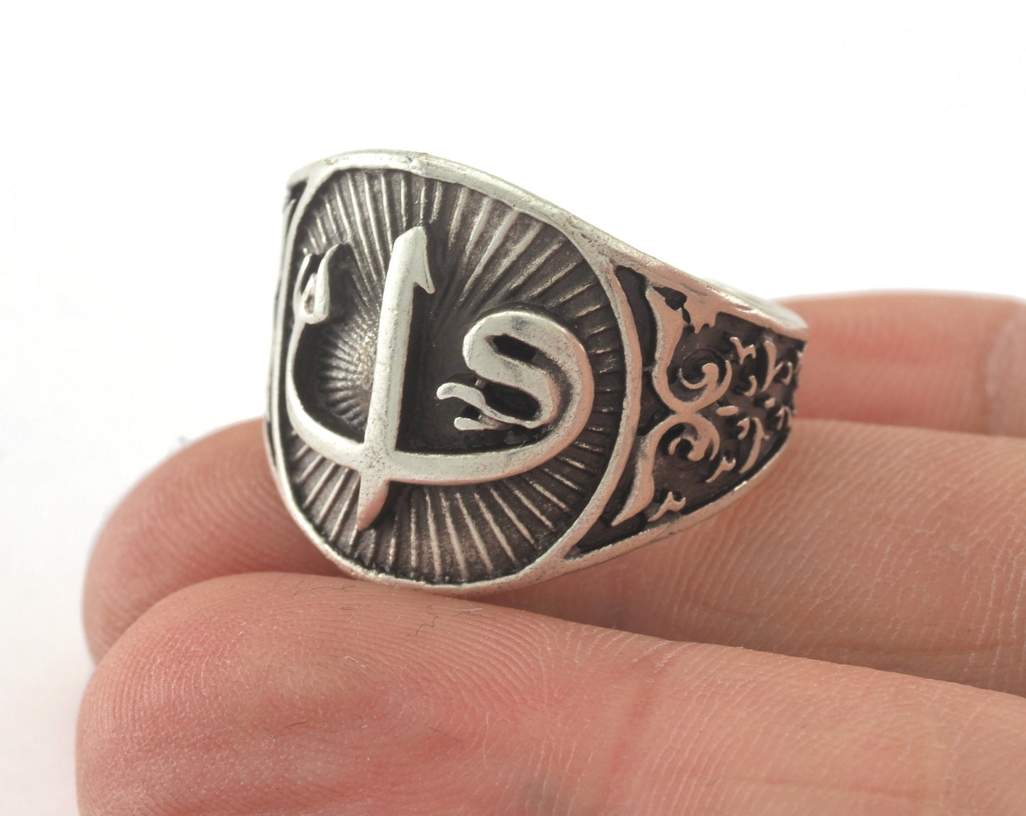 Signet Ring Alaph - Waw Adjustable Ring Antique Silver Plated brass (21mm 11US inner size) OZ2713 Ring24