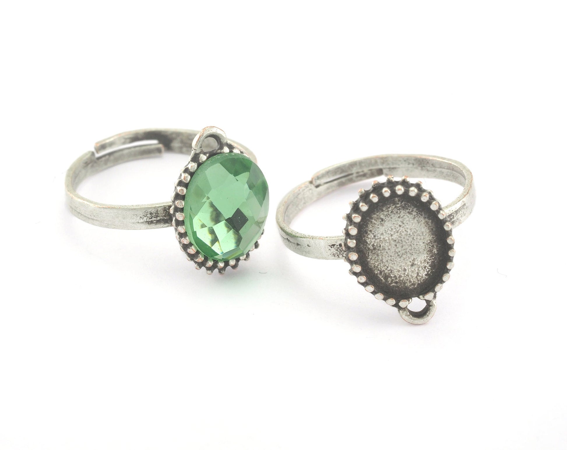 Ring Adjustable Ring Bezel - Loop Antique Silver Plated brass (17mm 7US inner size - Adjustable ) OZ2678