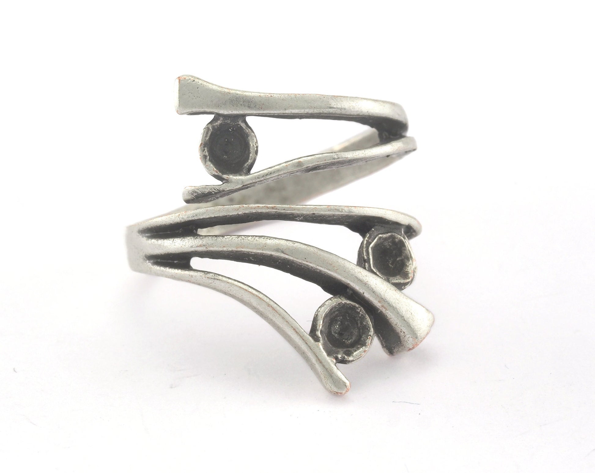 Ring Adjustable Ring Bezel - Antique Silver Plated brass (17.5mm 7US inner size - Adjustable ) OZ2723