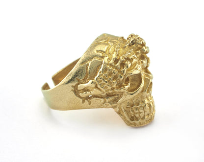 Skull Ring Adjustable Raw Brass 1 Pc. (20mm 10US inner size) OZ2807 ring30