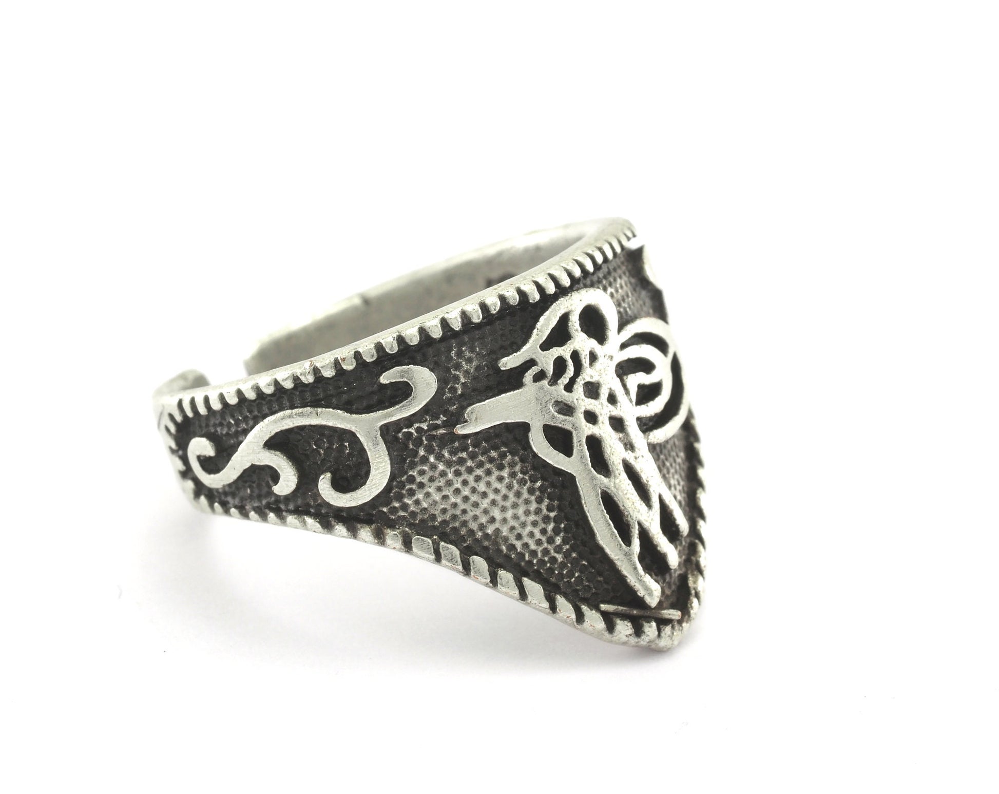 Signet Ring Adjustable Antique Silver Plated Brass (21mm 11US inner size) OZ2805