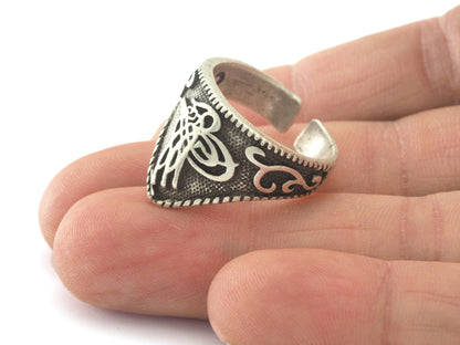 Signet Ring Adjustable Antique Silver Plated Brass (21mm 11US inner size) OZ2805