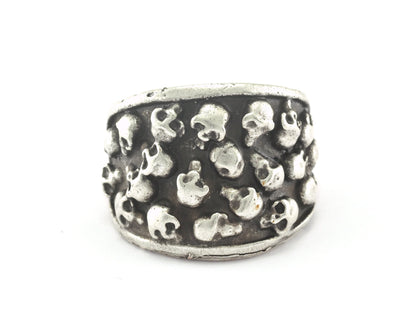 Skull Ring Adjustable Antique Silver Plated brass (21mm 11US inner size) OZ2729 ring25