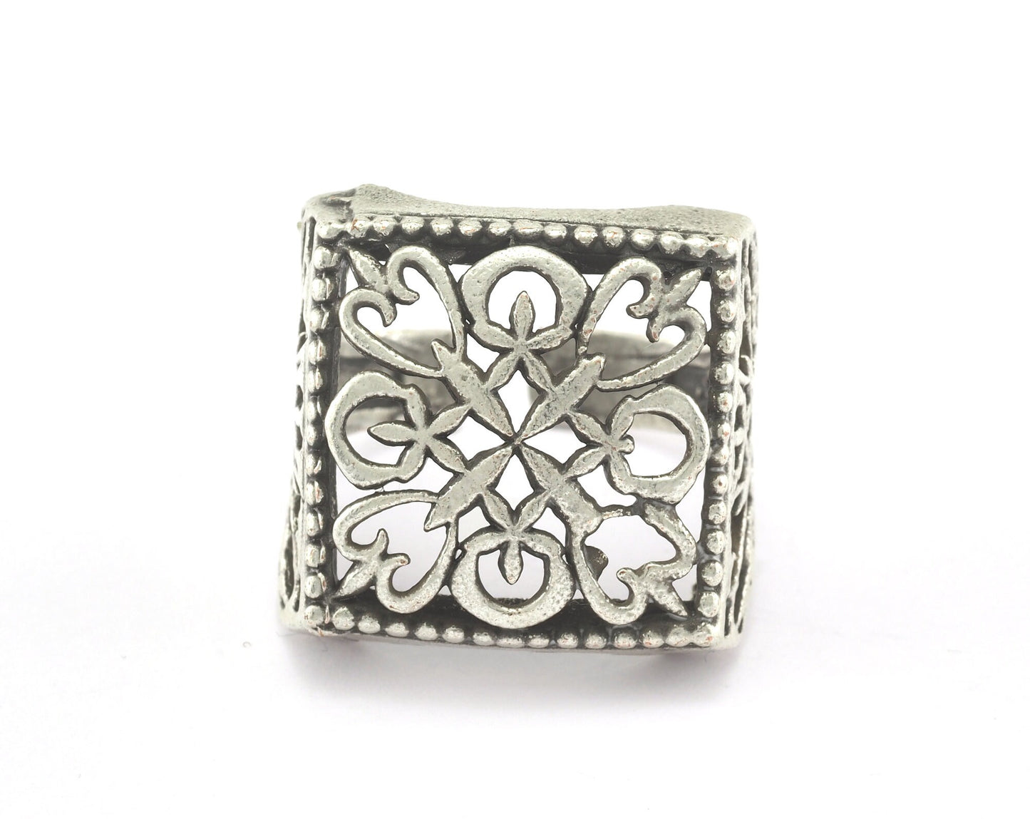 Square Adjustable Antique Silver Plated Brass 1 Pc. (18.5mm 8.5US inner size) OZ2560 22mm