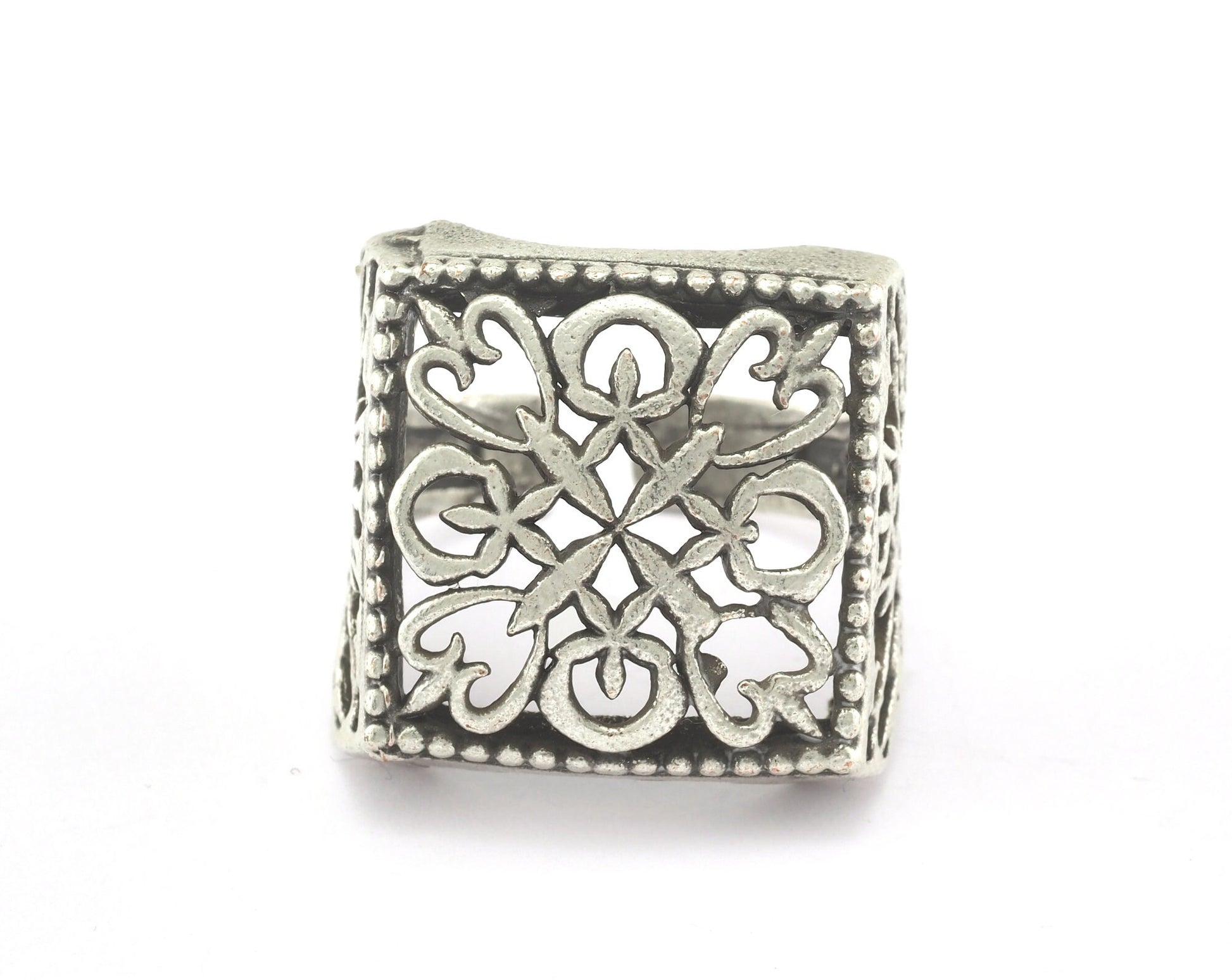 Square Adjustable Antique Silver Plated Brass 1 Pc. (18.5mm 8.5US inner size) OZ2560 22mm
