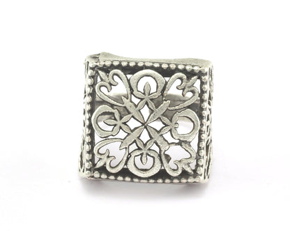 Square Adjustable Antique Silver Plated Brass 1 Pc. (18.5mm 8.5US inner size) OZ2560 22mm