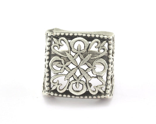 Square Adjustable Antique Silver Plated Brass 1 Pc. (18.5mm 8.5US inner size) OZ2560 22mm