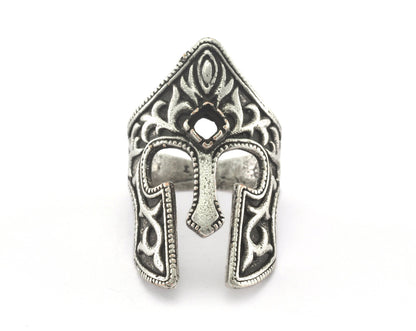 Ring Helmet Adjustable Ring Setting - Antique Silver Plated Brass (18.5mm 8.5US inner size - Adjustable ) OZ2531