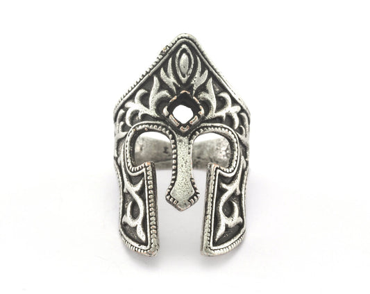 Ring Helmet Adjustable Ring Setting - Antique Silver Plated Brass (18.5mm 8.5US inner size - Adjustable ) OZ2531