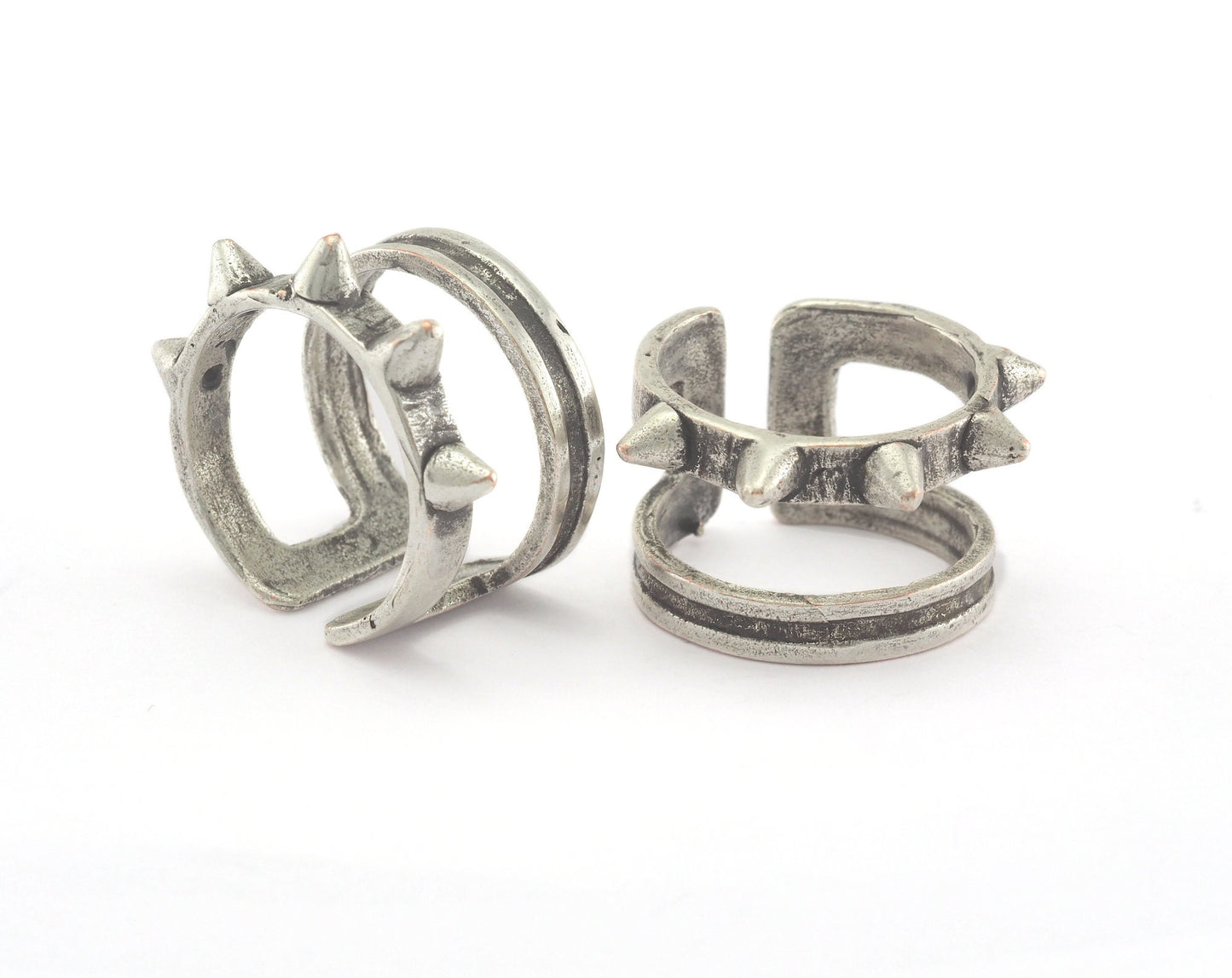 Little Spikes Adjustable Ring Antique Silver Plated Brass (16.5mm 6US inner size) OZ2473