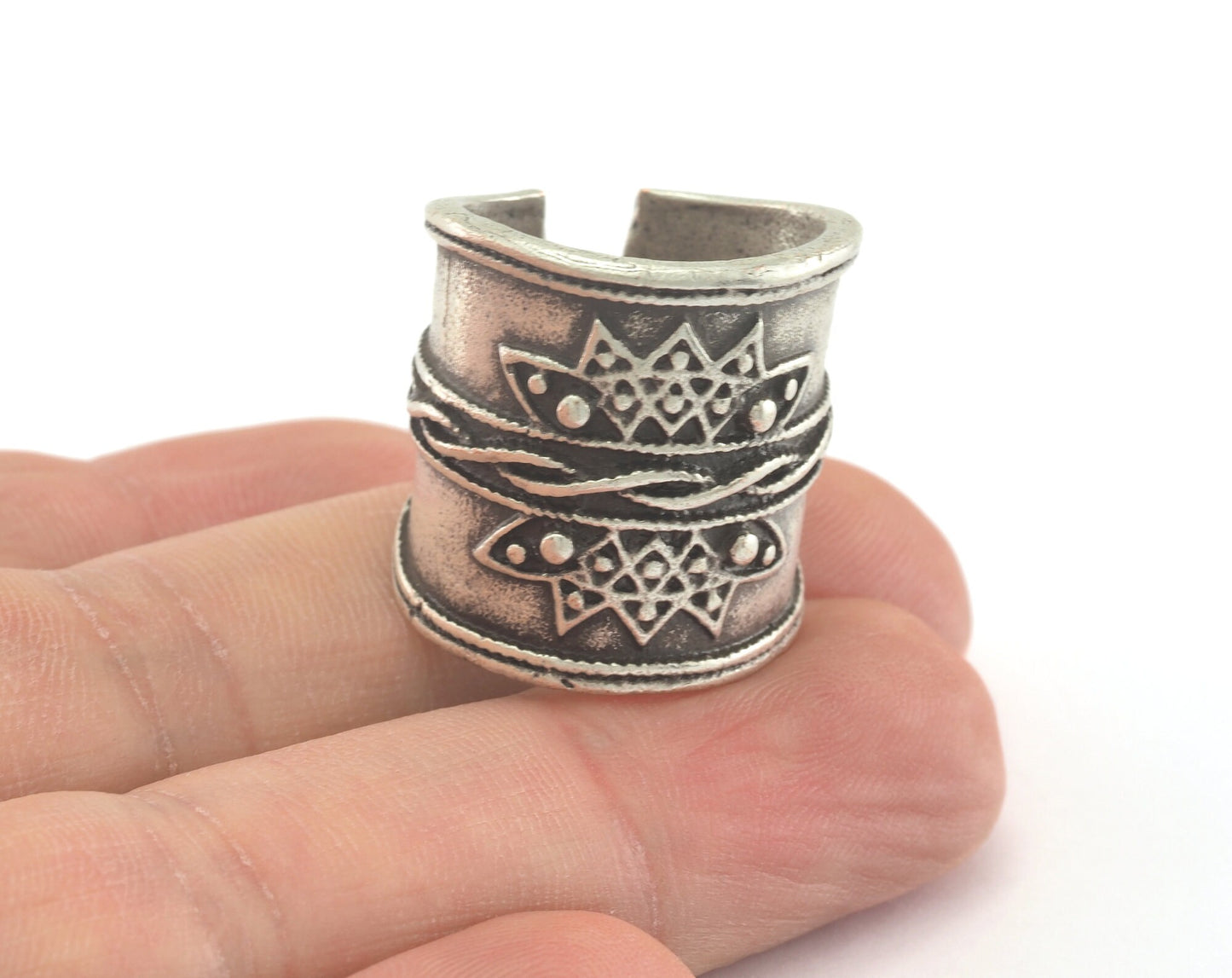 Ring Textured Round Adjustable Ring Antique Silver Plated Brass (17.5mm 7US inner size) OZ2407 23mm