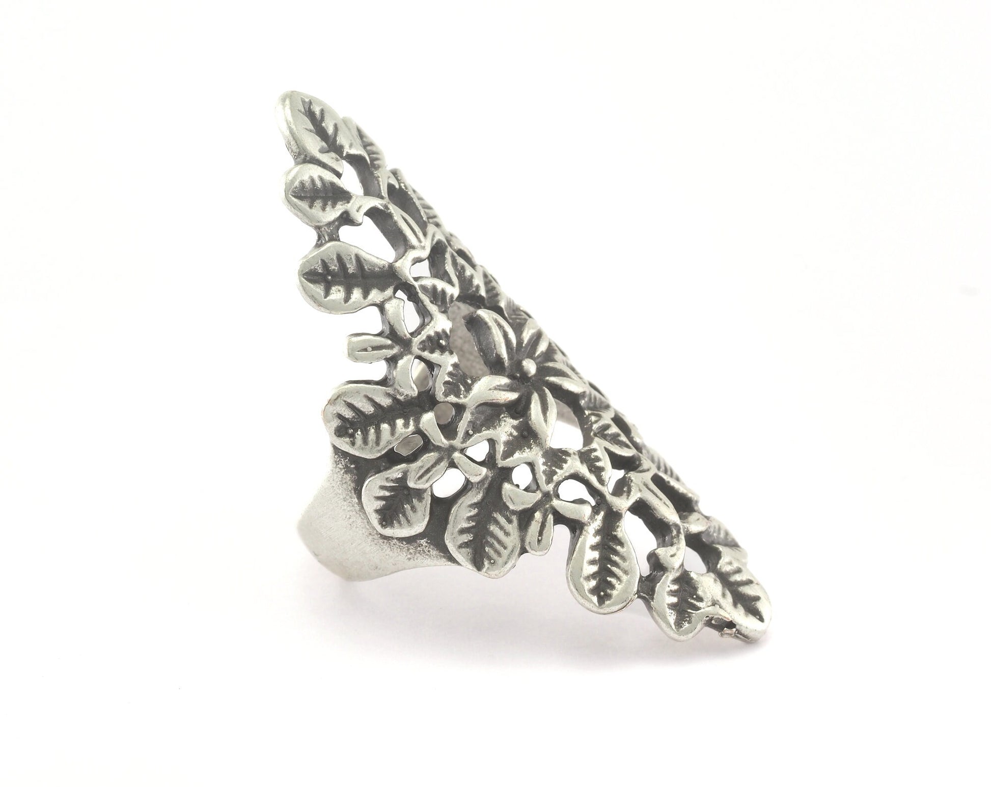Flowers Adjustable Ring Antique Silver Plated brass (18mm 7.5US inner size) OZ3308 47mm