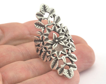 Flowers Adjustable Ring Antique Silver Plated brass (18mm 7.5US inner size) OZ3308 47mm