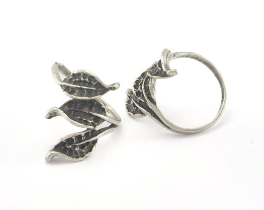 Leaves Ring Adjustable Blank Bezel Antique Silver Plated brass (19mm 9US inner size - Adjustable ) OZ2759