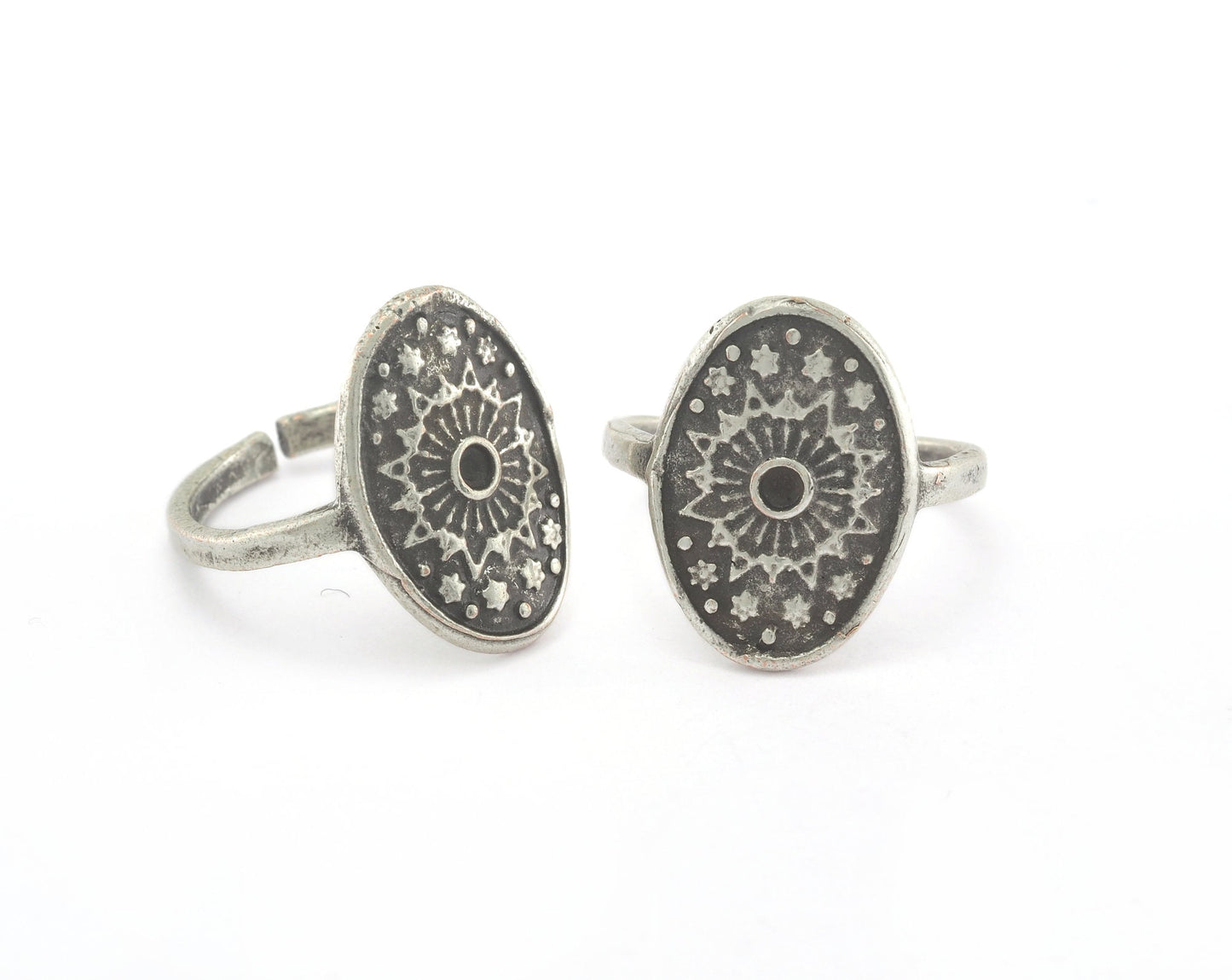 Ring Adjustable Ring Bezel Antique Silver Plated Brass (16.5mm 6US inner size - Adjustable ) OZ2128