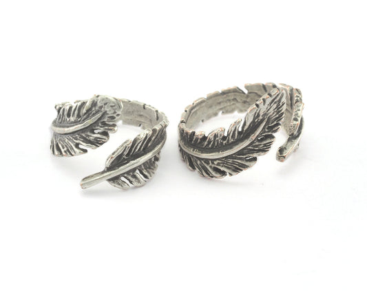 Leaf Ring Adjustable Antique Silver Plated Brass (16mm 5US inner size) Oz2298