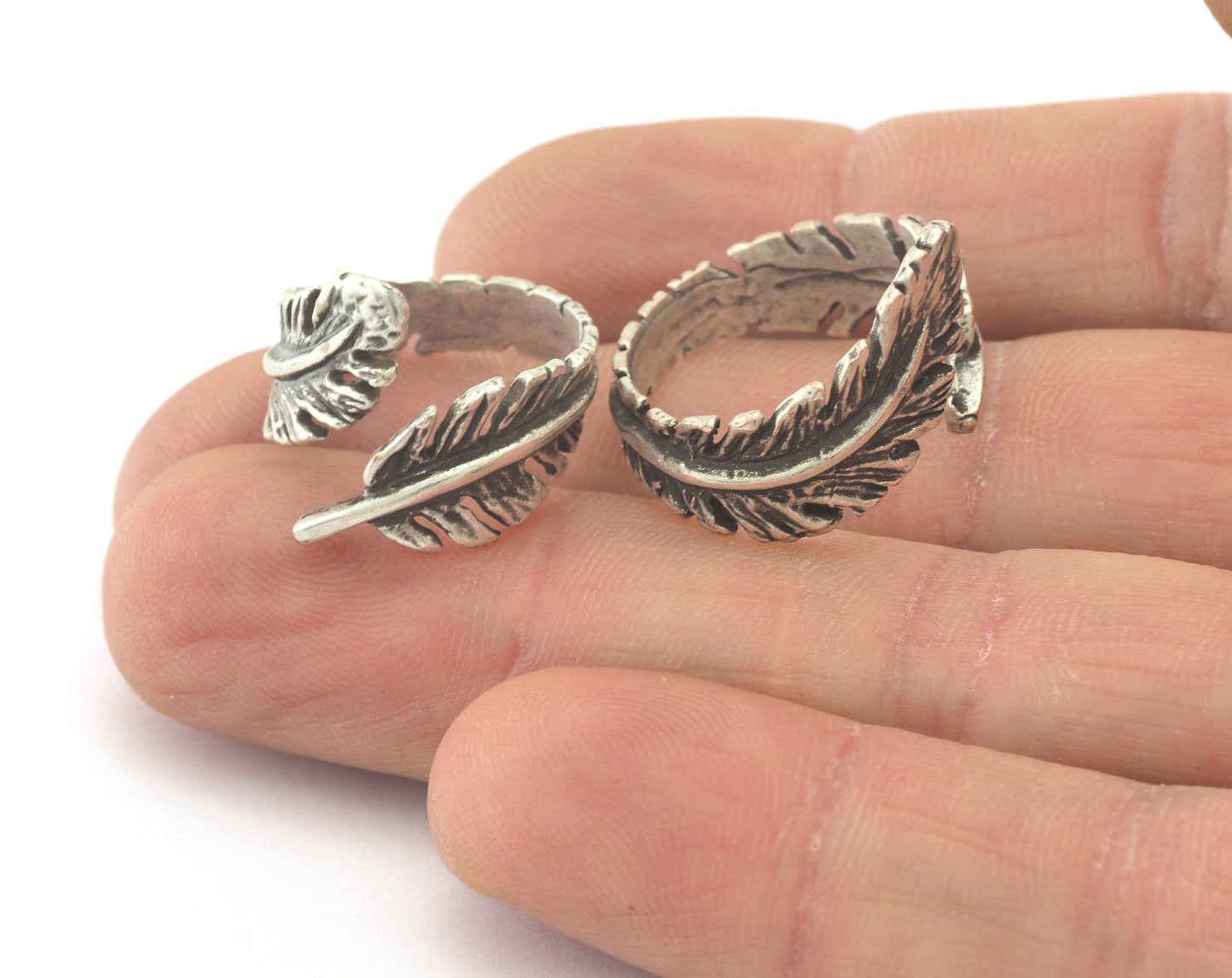 Leaf Ring Adjustable Antique Silver Plated Brass (16mm 5US inner size) Oz2298