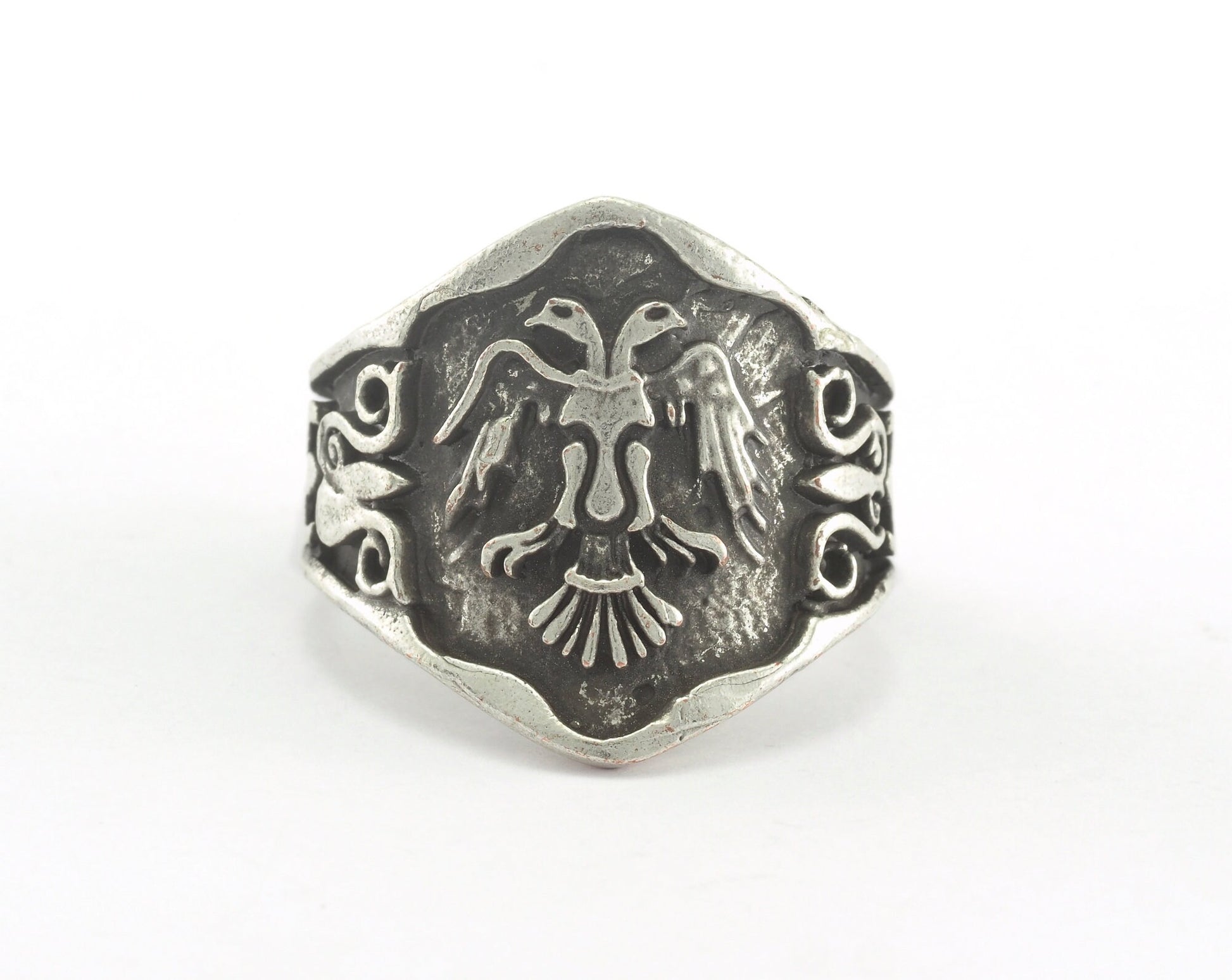 Double Head Eagle Logo Ring Adjustable Antique Silver Plated brass (20mm 10US inner size) OZ721