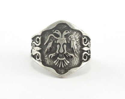 Double Head Eagle Logo Ring Adjustable Antique Silver Plated brass (20mm 10US inner size) OZ721