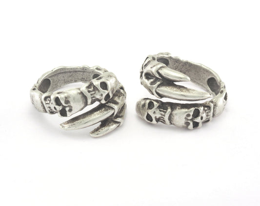 Skull Adjustable Ring Antique Silver Plated Brass 1 Pc. (20mm 10US inner size) OZ959 ring29