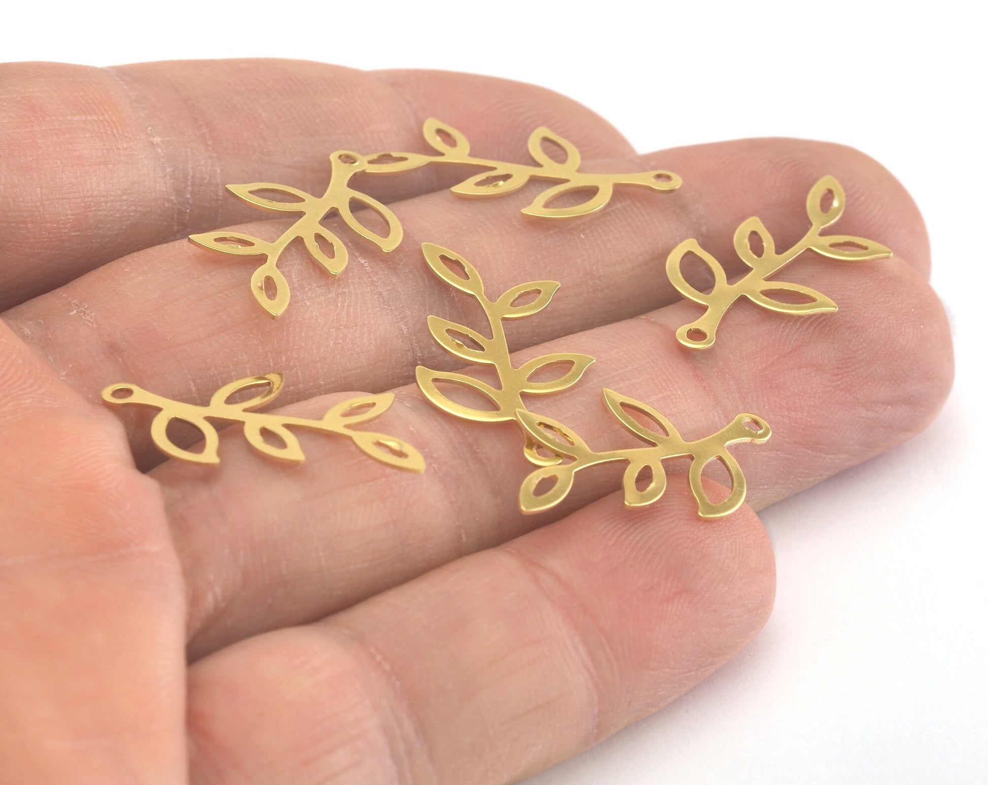 Leaf branch shape charms 25x13mm raw brass findings 3413-34