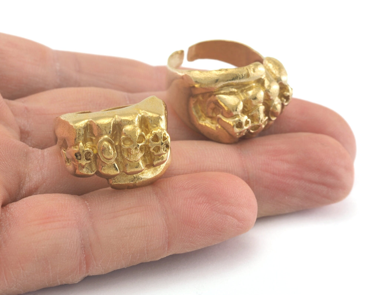 Punch Skull Adjustable Ring Raw Brass (19mm 9US inner size) OZ964