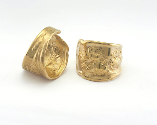 Spoon Ring Flower Patterned Adjustable Ring Raw Brass (18mm 8US inner size) OZ961