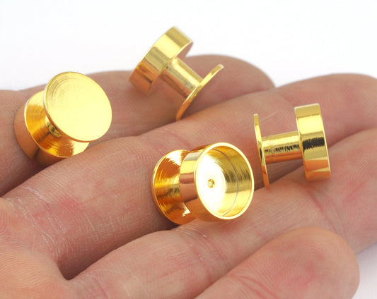 Gold plated Cufflink Brass studs 12x11mm 10mm setting raw brass shirt collar tuxedo stud, OZ1701