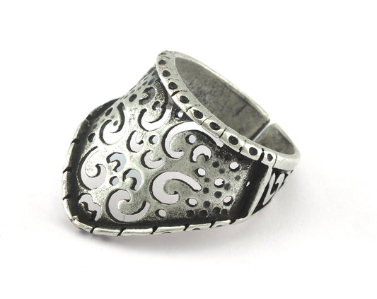 Adjustable Filigree Ring Antique Silver Plated Brass (19mm 9US inner size) OZ3210 ring23