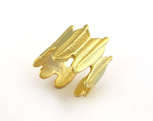 Feather Ring Adjustable Matte Gold Plated brass (18.5mm 8.5US inner size) OZ3213 ring21