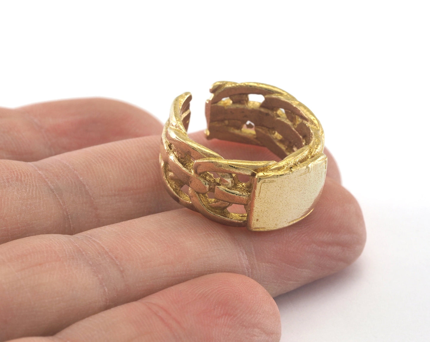 Signet Ring Chain Adjustable Ring Raw Brass 1 Pc. (18.5mm 8.5US inner size) OZ786 25mm