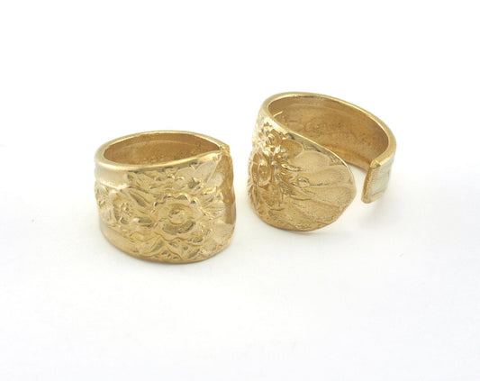 Spoon Ring Flower Patterned Adjustable Ring Raw Brass (17.5mm 7US inner size) OZ759