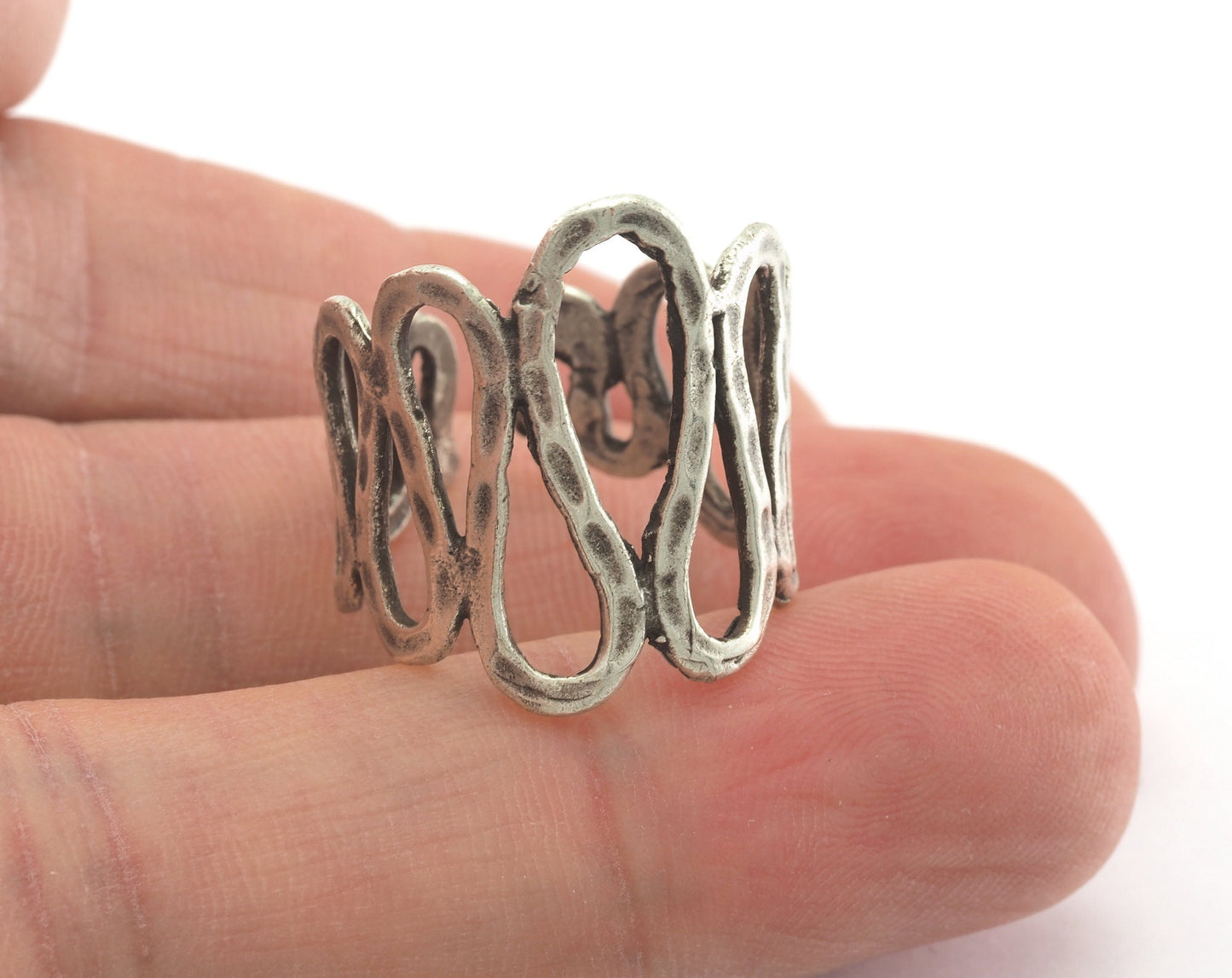 Stripes Adjustable Ring 22mm Antique Silver Plated brass (18mm 8US inner size) OZ561