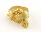 Motorcycles Adjustable Ring Matte Gold Plated Brass (17.5mm 7US inner size) OZ3223