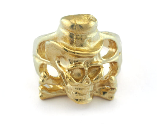 Hat Skull Adjustable Ring Raw Brass (20mm 10.5US inner size) OZ2884