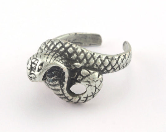 Snake Ring Queen Cobra Adjustable Antique Silver Plated brass (18mm 8US inner size) Oz3243