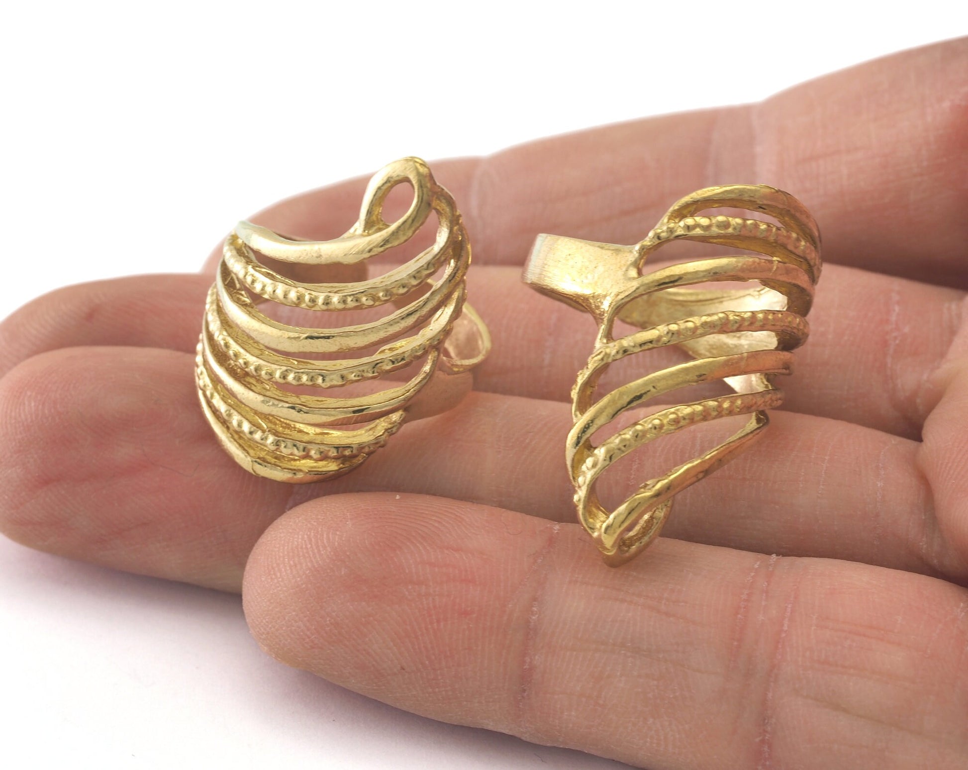 Stripes Ring Adjustable 29mm Raw Brass (18mm 8US inner size) OZ2509