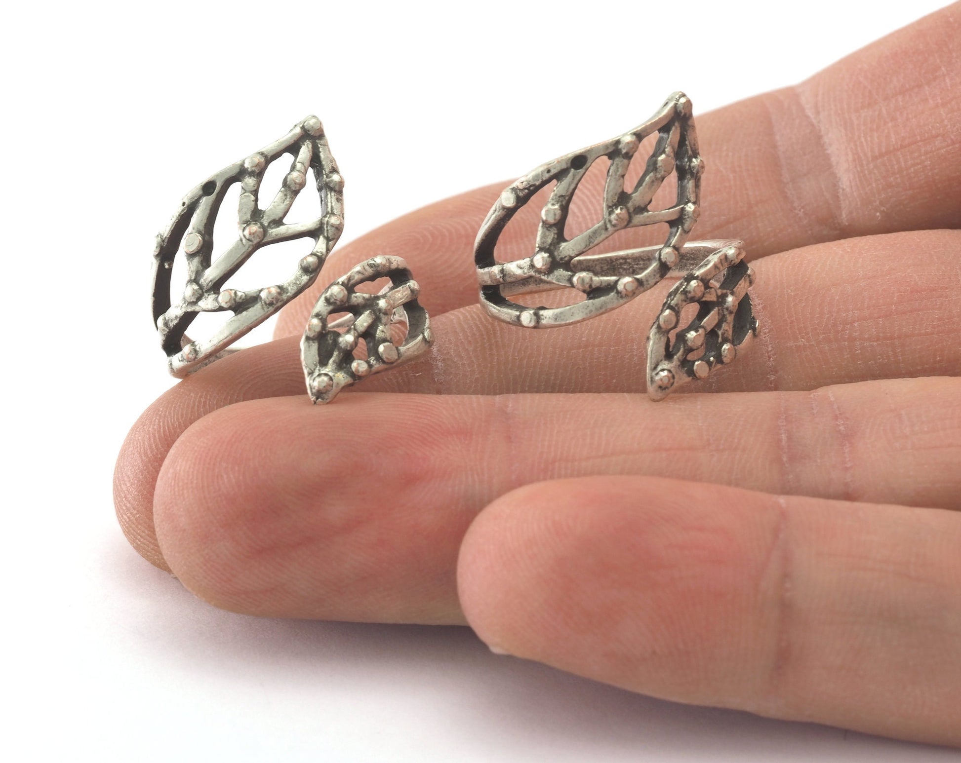 Leaf Ring Adjustable Antique Silver Plated Brass (16.5mm 6US inner size) OZ2811